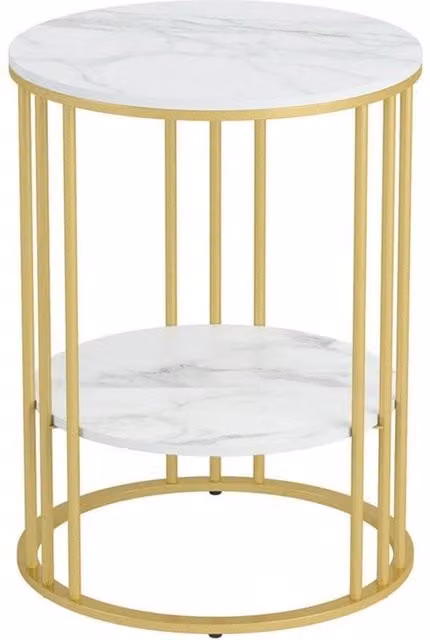 KORVIXA Round Marble Sofa End Table with Golden Frame in White, W/D/H: 40 x 40 x 54 cm – 1