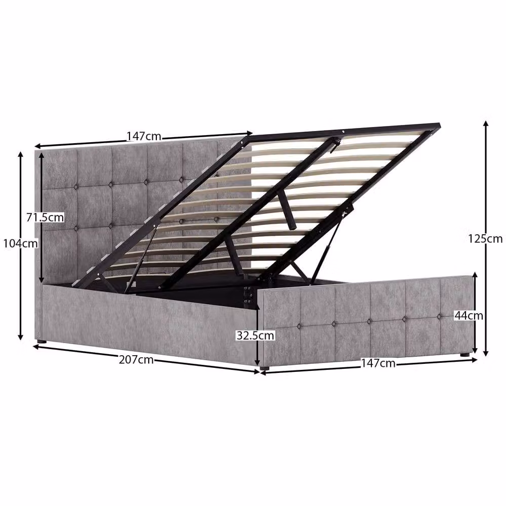 HD Designs Valentina Double Ottoman Bed Frame in Silver Velvet Fabric – 2