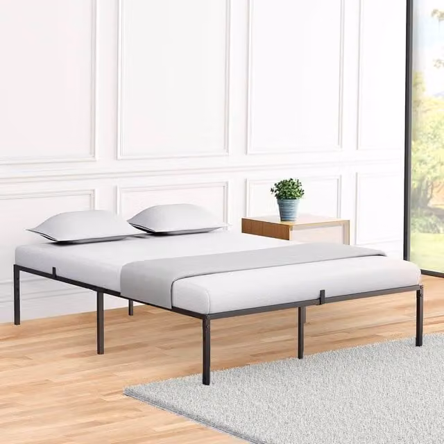 London Boutique Double Metal Platform Bed Frame, Heavy Duty Steel Slat Support, Black, W/D/H: 140 x 200 cm