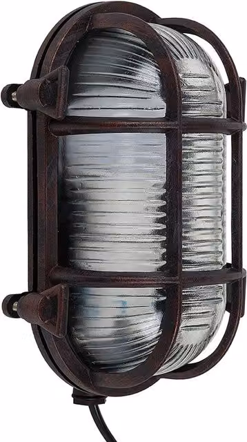 ValueLights IP64 Rated Oval Rust Effect Nautical Metal Outdoor Wall Light in Brown