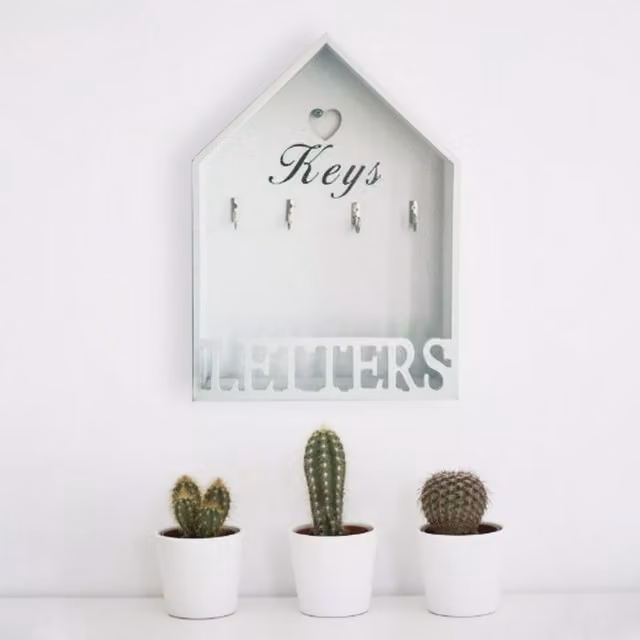 Marco Paul Wall Mounted Hanging Key Letter Rack in White and Silver