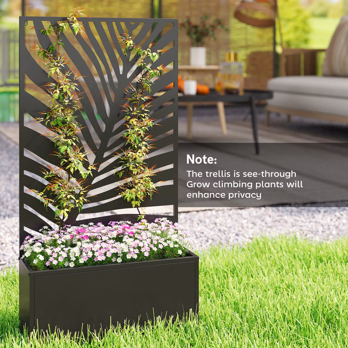 Outsunny Metal Garden Bed with Trellis and Privacy Screen, Black Raised Planter for Ornamental or Vegetable Gardens – 8