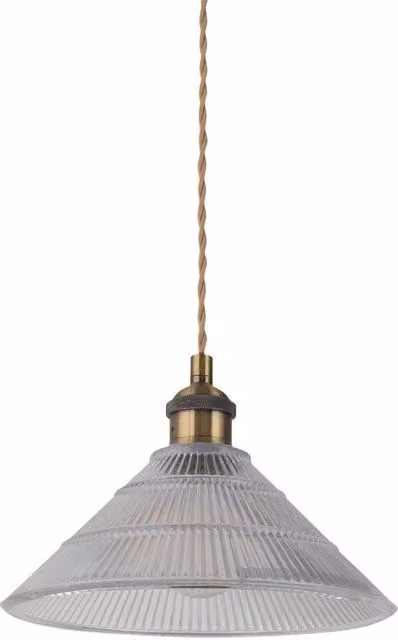 First Choice Lighting Barnes Antique Brass Braided Pendant with Transparent Fluted Glass Shade – 1
