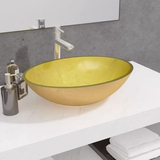 Berkfield Home Gold Glass Basin W/D/H: 50 x 37 x 14 cm – 1