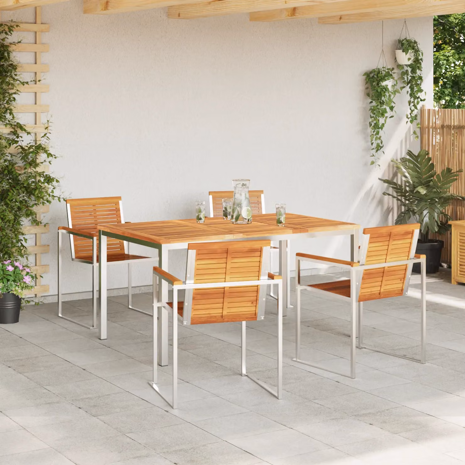 Berkfield Home 5 Piece Garden Dining Set in Brown Solid Acacia Wood and Steel – 3