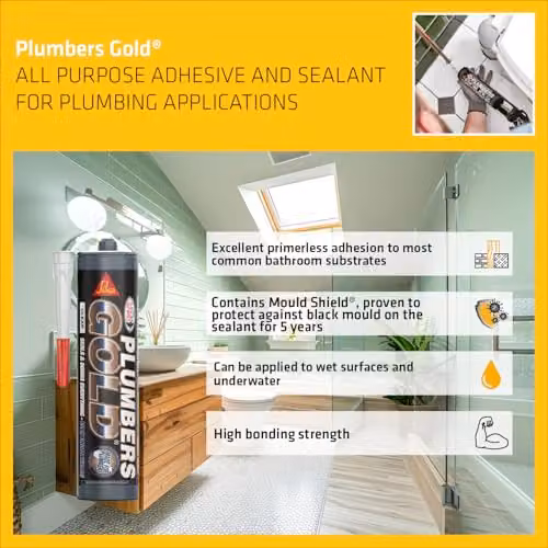 Everbuild Plumbers Gold Mould Shield Silicone Sealant, Clear, 290 ml – 3