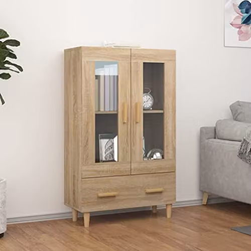vidaXL Sonoma Oak Highboard in Brown with Glass Doors and Internal Shelves, W/D/H: 70 x 31 x 115 cm – 2