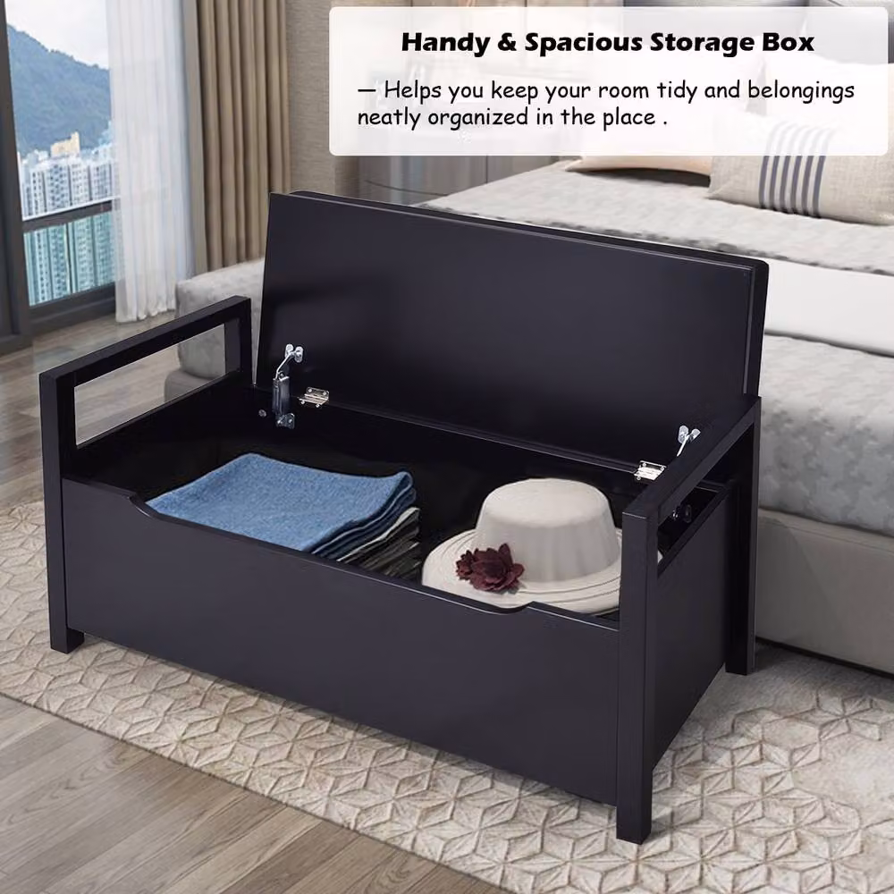 Gymax Shoe Changing Bench and Toy Box with Flip-up Padded Fabric Seat in Black – 3