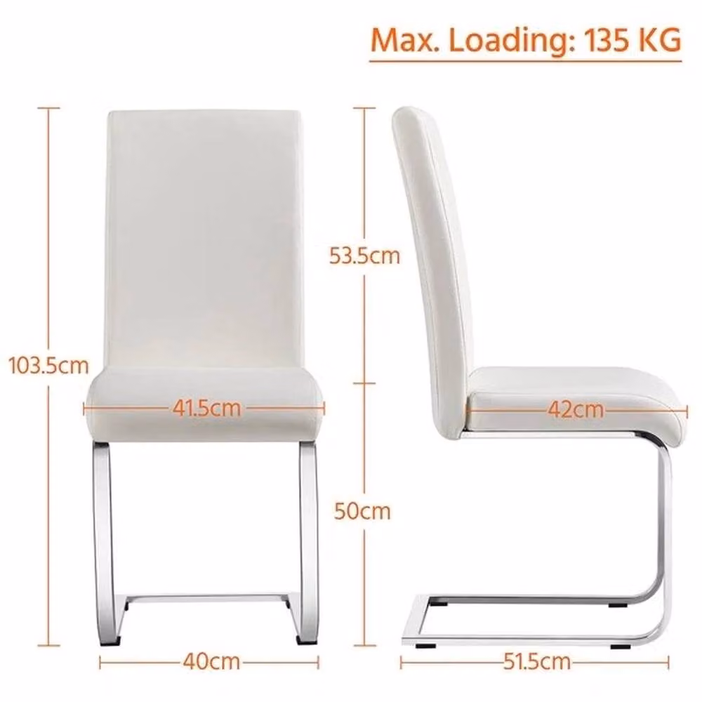 EONLION Set of 2 Modern White Synthetic Leather Dining Chairs with Metal Cantilever Base – 2