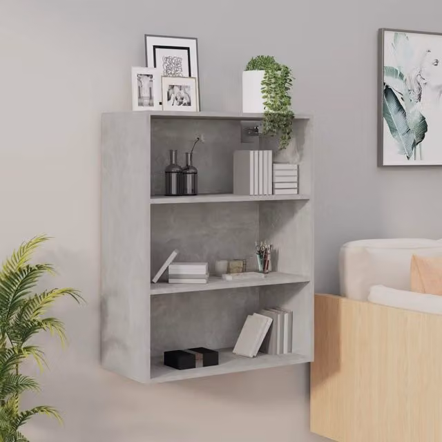 Berkfield Home Hanging Wall Cabinet in Concrete Grey, W: 69.5 cm, D: 32.5 cm, H: 90 cm – 1