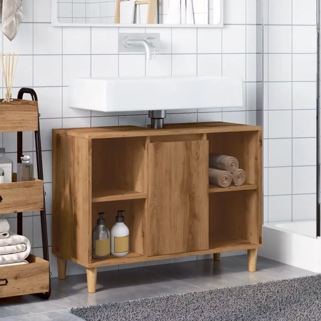Berkfield Home Artisan Oak Bathroom Cabinet in Brown, W/D/H: 80 x 33 x 60 cm – 3