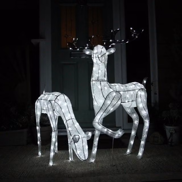 Monstershop Large Light Up Stag and Doe Reindeer Set in White