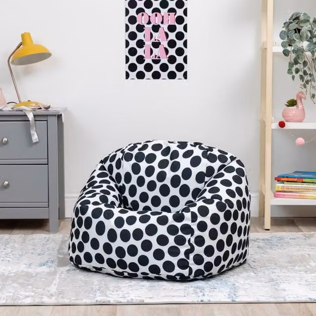 ICON Kids Polka Dot Bean Bag Chair in White Fabric