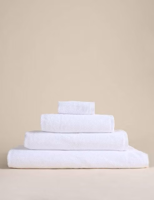 M&S Pure Cotton Rice Weave Bath Towel in White