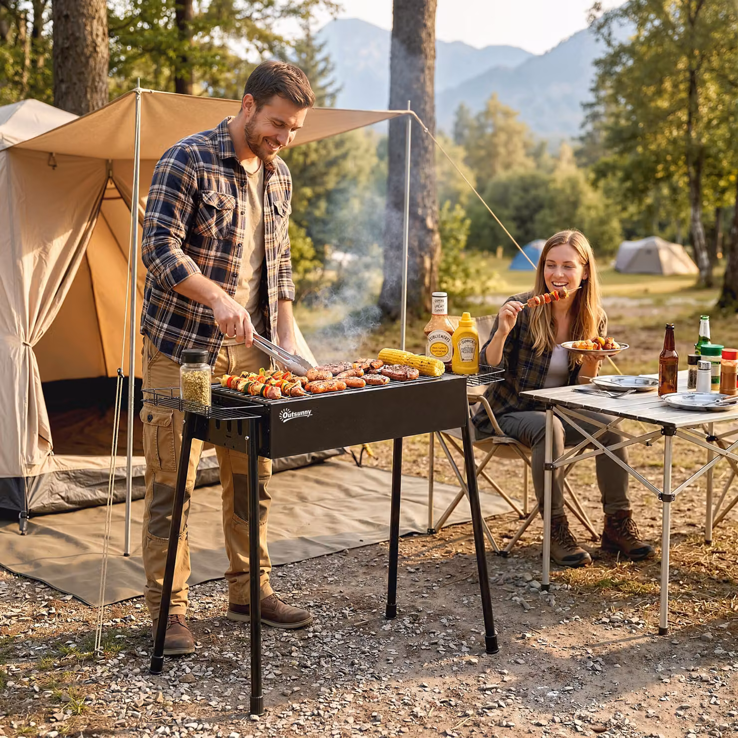 Outsunny Portable Charcoal BBQ Grill with Seasoning Baskets in Black – 2