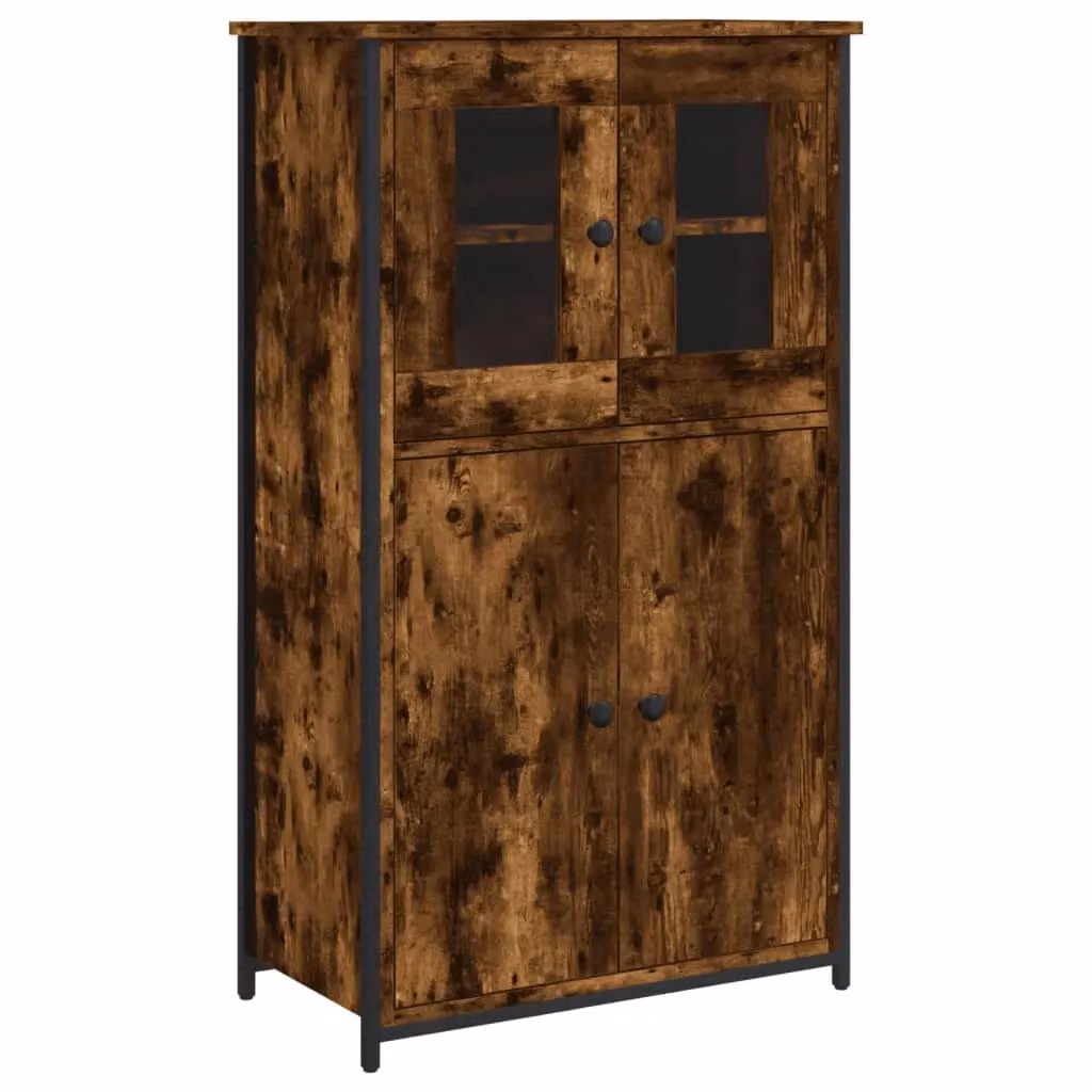 Berkfield Home Modern Smoked Oak Highboard in Brown with Glass Doors, W: 62 cm, D: 32 cm, H: 106.5 cm – 2
