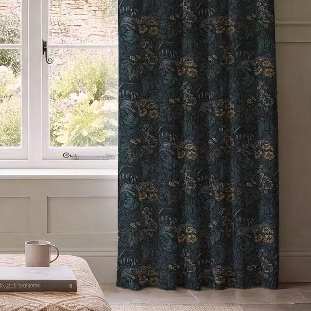 HOUSE Llewelyn-Bowen Hedgerovia Printed Velvet Made To Measure Curtains in Verdigris
