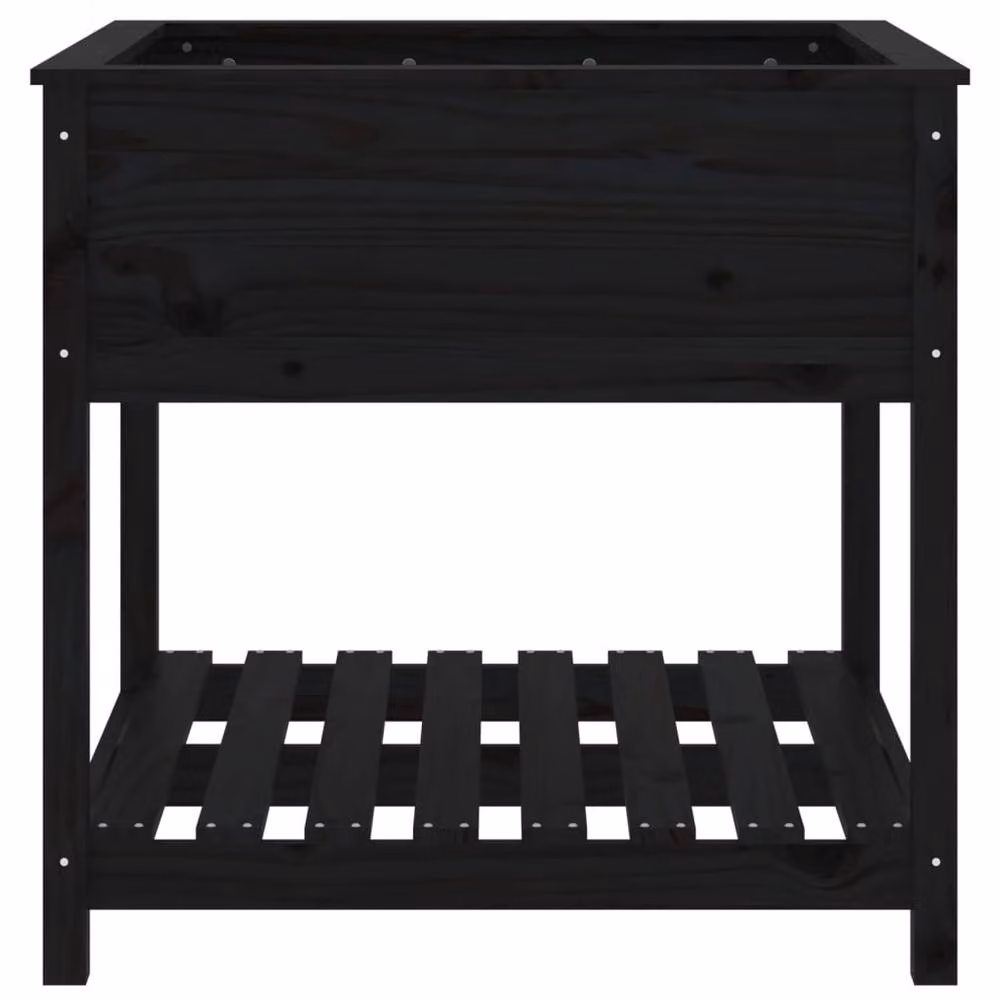 Berkfield Home Black Solid Wood Pine Planter with Shelf W/D/H: 82.5 x 82.5 x 81 cm – 4