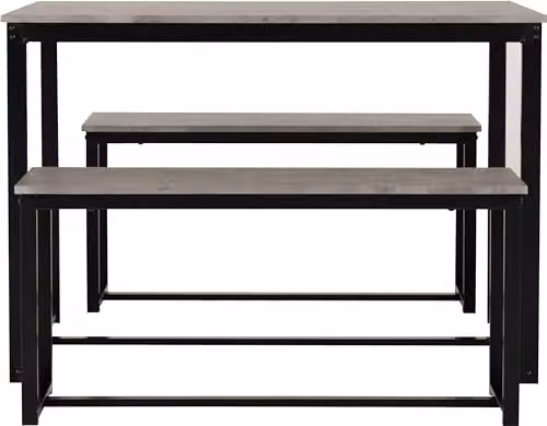 Seconique Lincoln Industrial Dining Table and 2 Bench Set in Black and Grey Stone Effect – 4