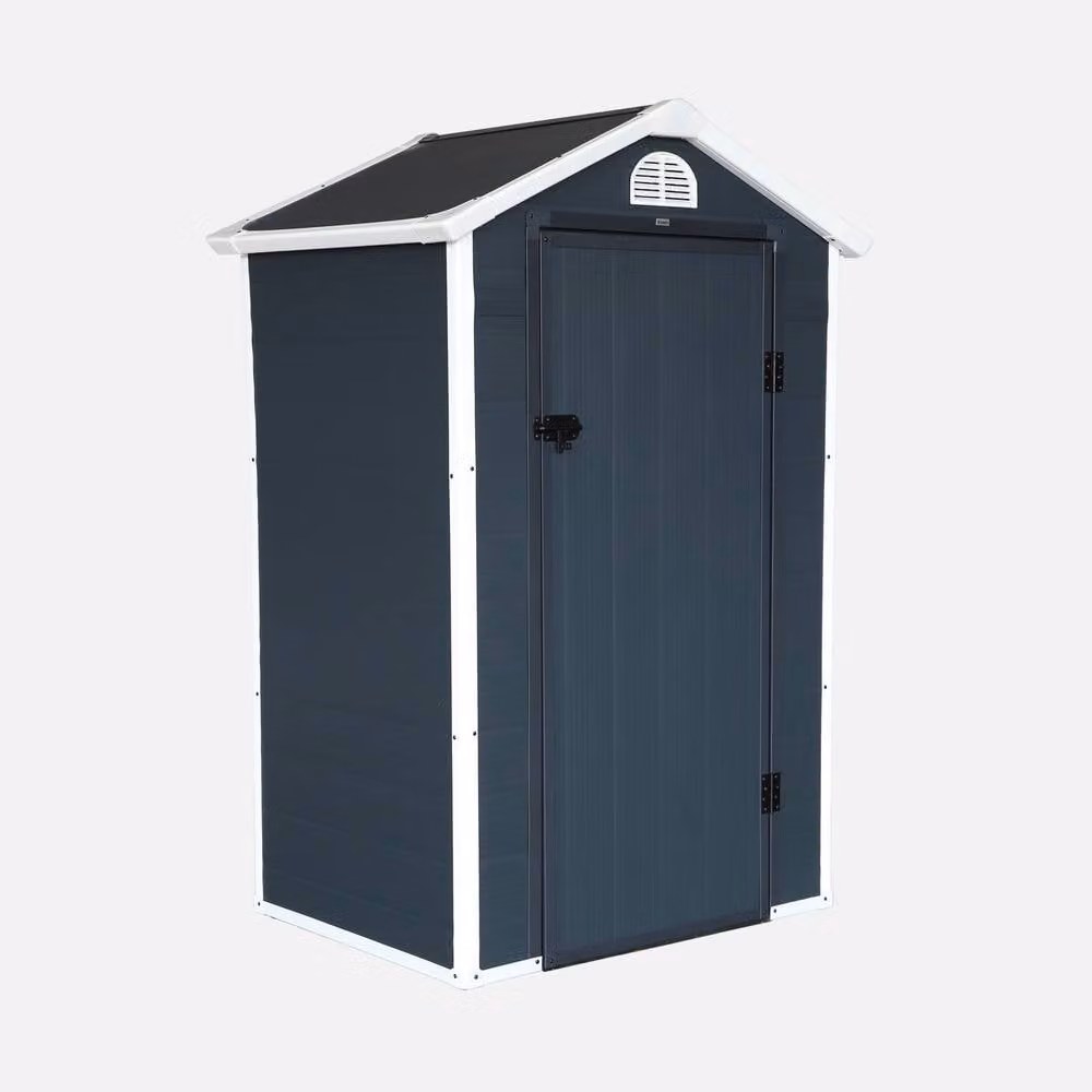 sweeek Plastic Garden Shed with Single Door and Window in Dark Grey, 1.39 m² – 2