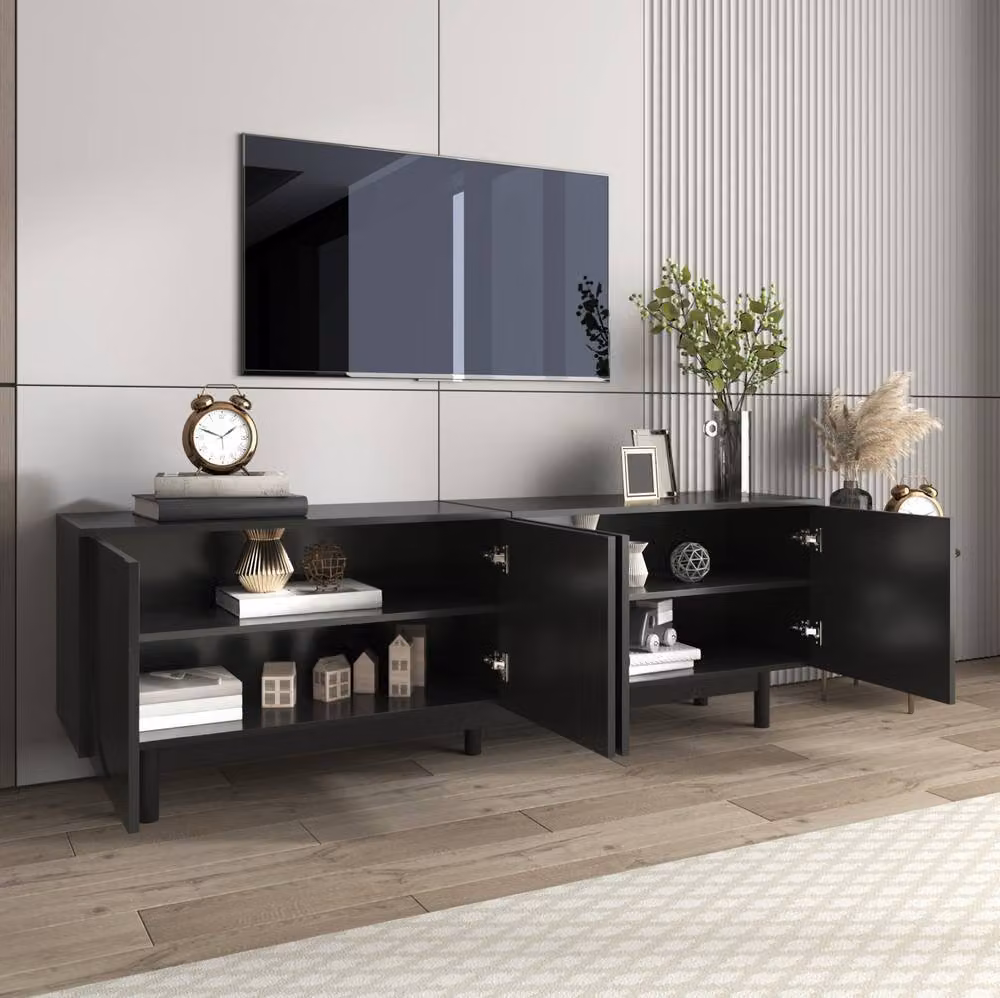 STILVORA Minimalist TV Cabinet in Matt Black with 4 Doors and Adjustable Shelves, W/D/H: 175.0 x 56.0 x 56.0 cm – 3