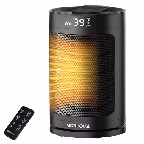 MONHOUSE 1500W Ceramic Fan Heater in Black, Freestanding with Timer – 1