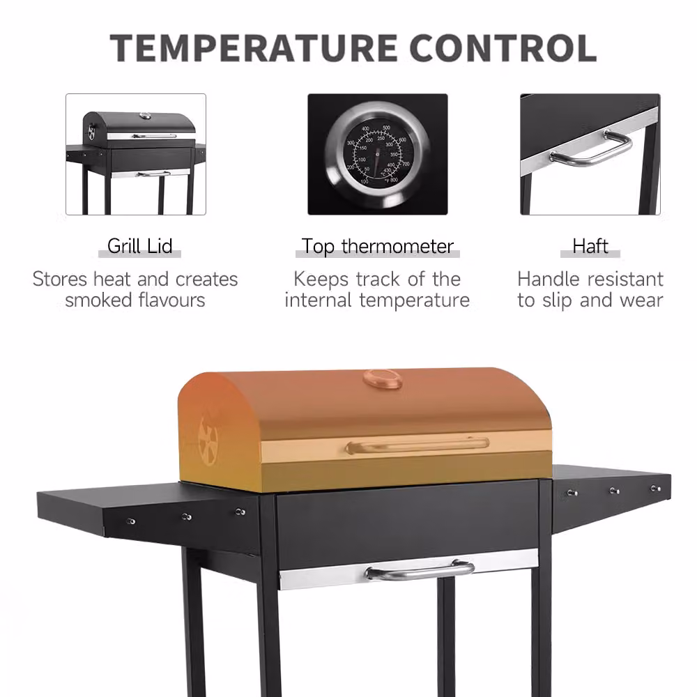 Living and Home Charcoal BBQ Grill with Side Table and Cart in Black Steel, W/D/H: 119 x 50 x 101 cm – 3
