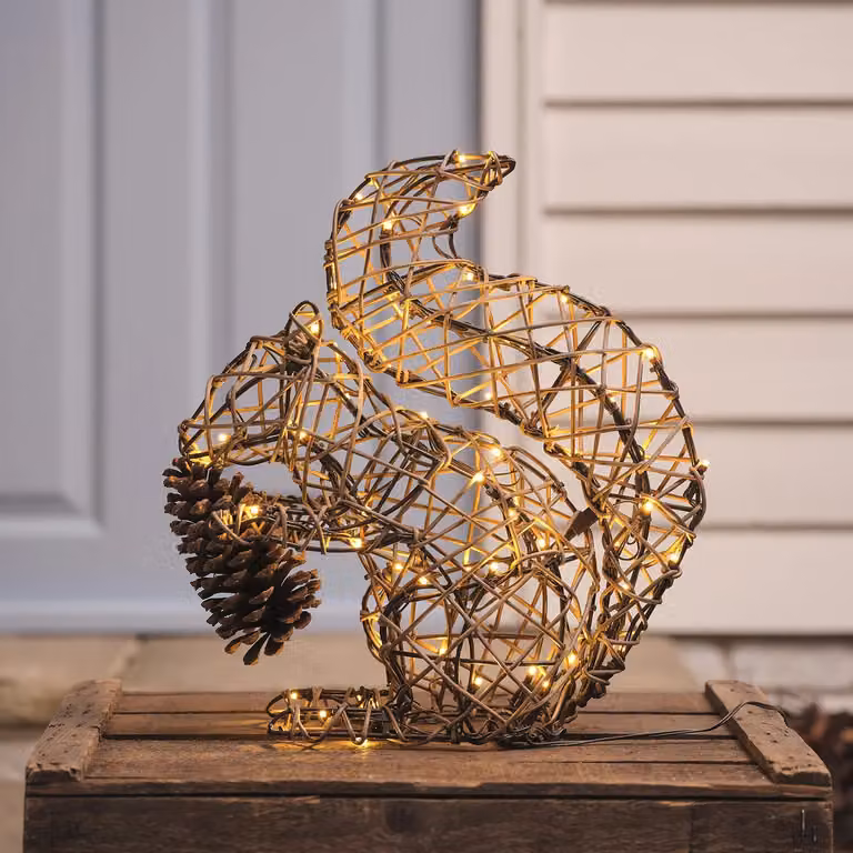 Sherwood Brown Rattan LED Light Up Squirrel Figure W/D/H: 37.5 x 14.0 x 36.0 cm