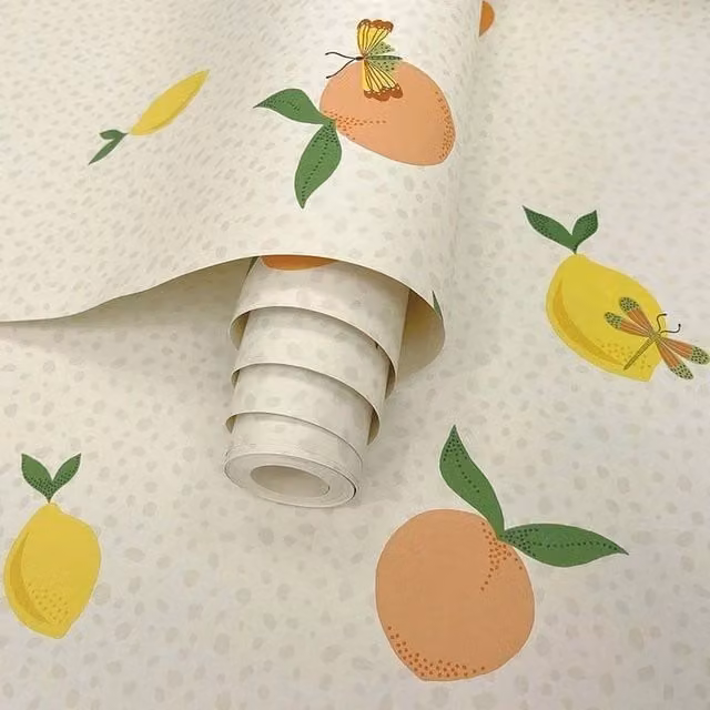 Havendro Tutti Fruity Cream Orange Abstract Paper Wallpaper in Beige and Orange