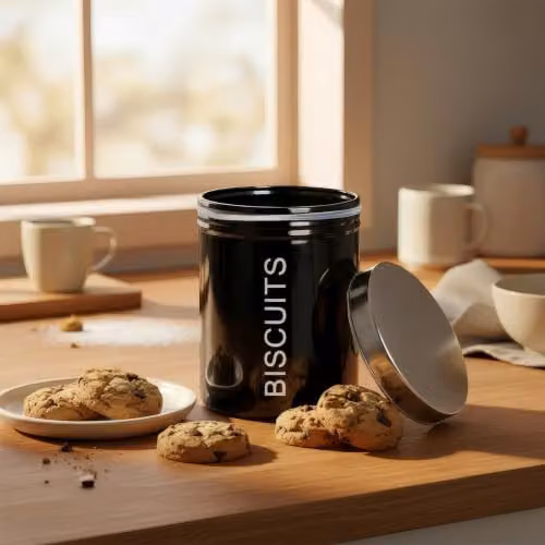 Harbour Housewares Metal Biscuit Tin in Black with Airtight Lid – 2