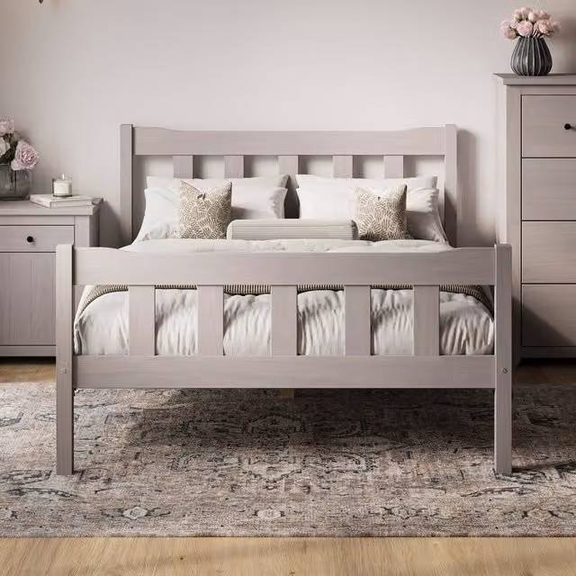 LPD Home Havana Double Bed Frame in Grey, Solid Pine Wood, 140 x 200 cm