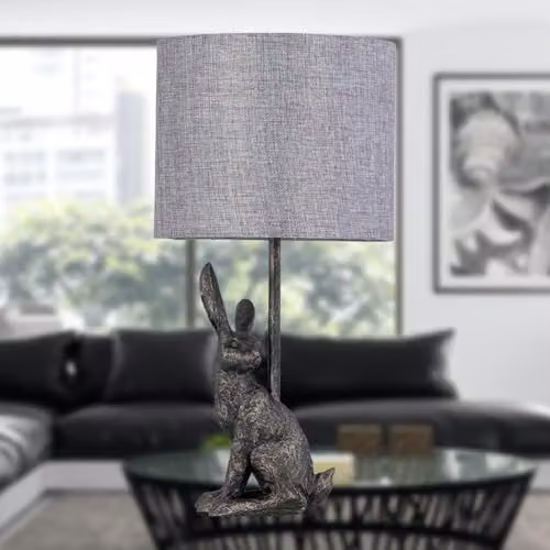 First Choice Lighting Henrietta Antique Gold Rabbit Table Lamp with Grey Linen Shade – 5