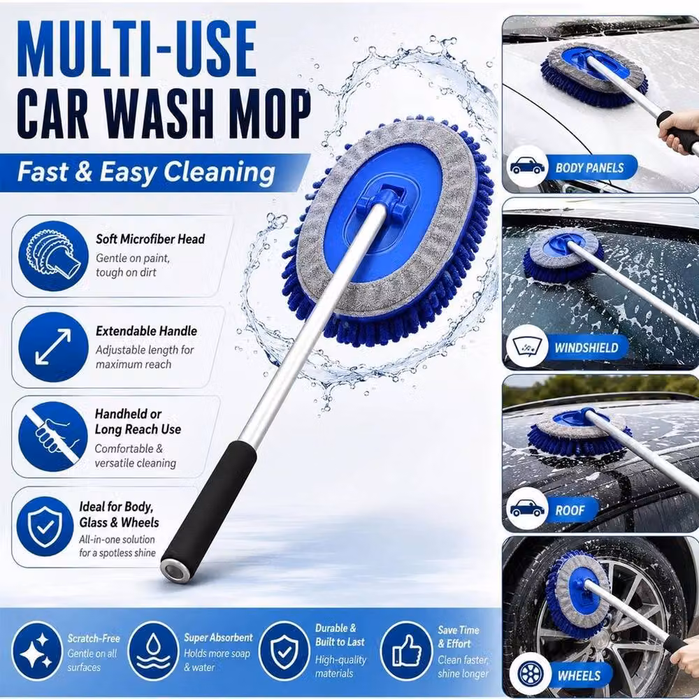 NESTLUNE Car Wash Brush Kit with Microfibre Mop and Glass Squeegee, Blue, W: 15 cm, H: 100 cm – 2