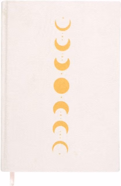 Kingsbury Gifts Moon Phase A5 Hardcover Lined Notebook in White and Gold Velvet Fabric