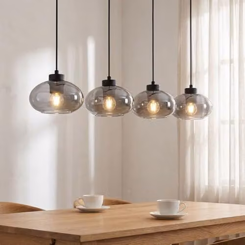 Netlighting Shaun Bar Pendant Light in Black with Smoke Glass, 4x E27, H x W x D: 120 x 18 x 96 cm – 2