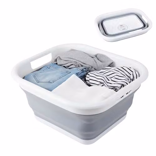 Orsina Collapsible Laundry Basket with Handles, Grey and White – 1
