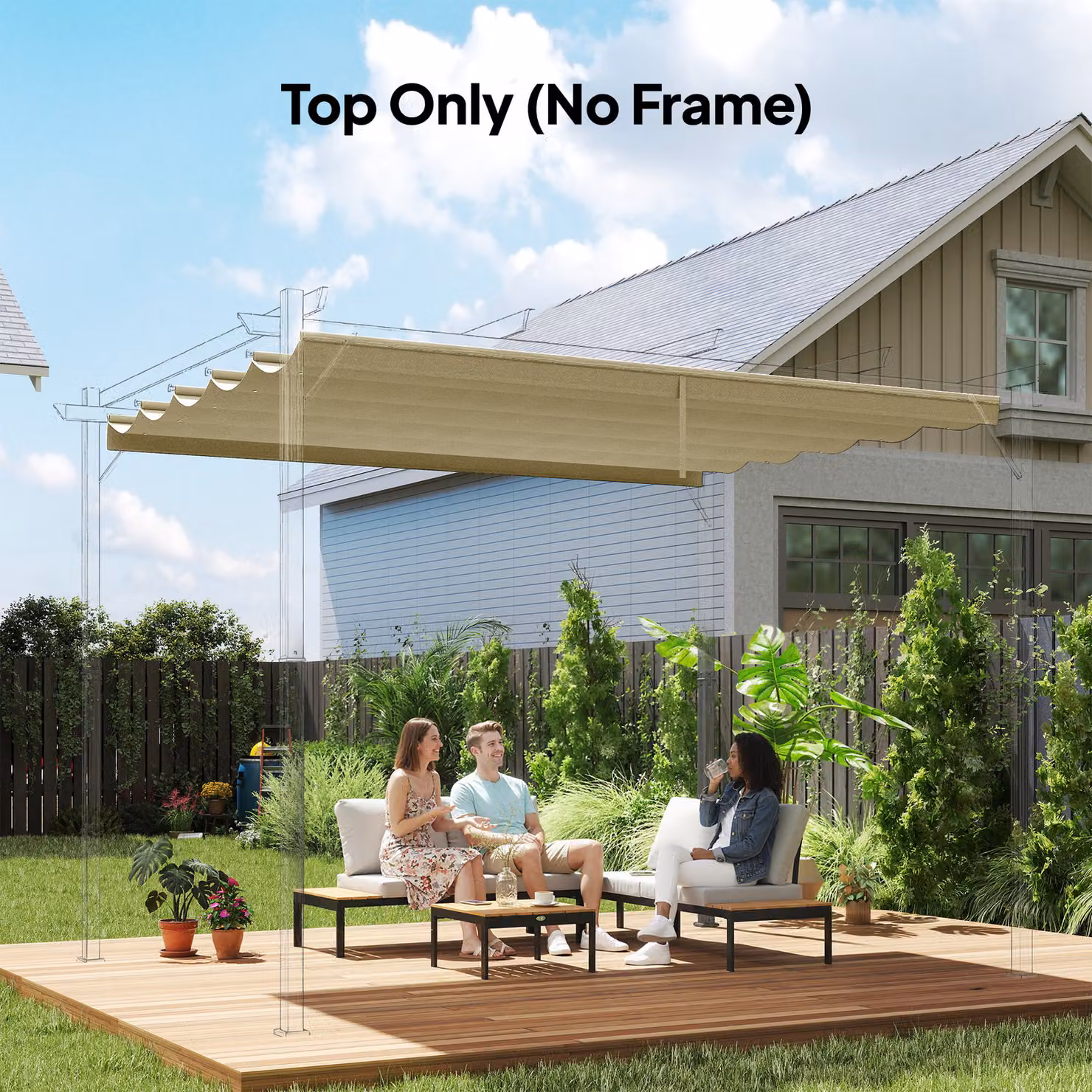 Outsunny Retractable Pergola Shade Cover Replacement Canopy in Beige – 2