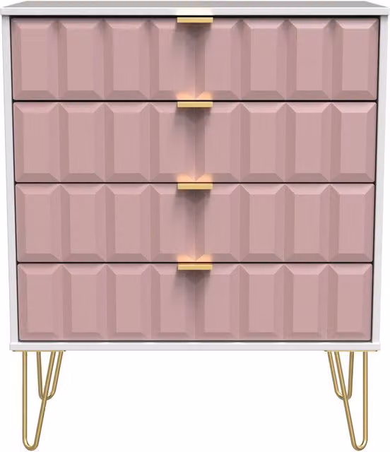 Ready Assembled 2 U Metro 4 Drawer Chest in Dusty Pink and Gold