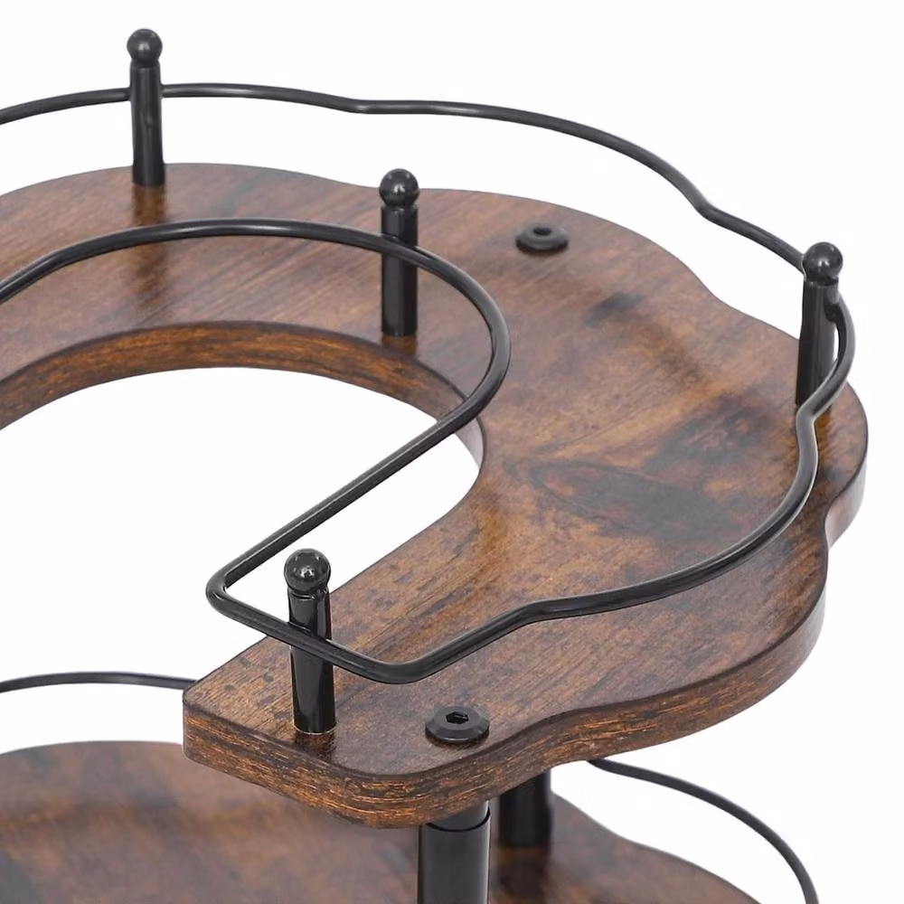VOGREX 2-Tier 360 Rotating Adjustable Countertop Spice Turntable Rack in Brown – 3