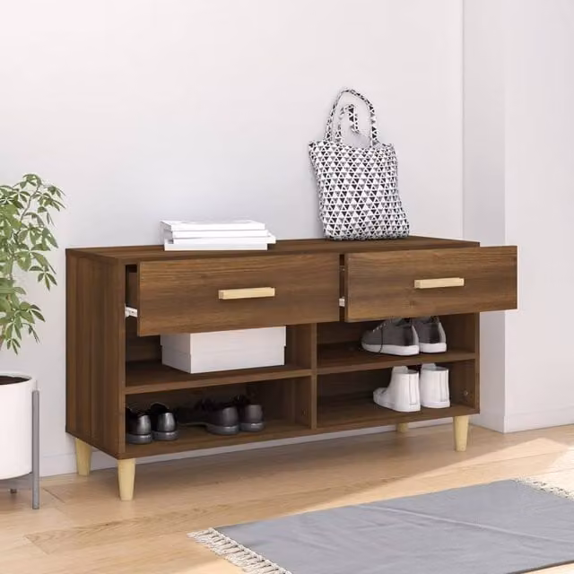Berkfield Home Brown Oak Shoe Cabinet, W/D/H: 102 x 35 x 55 cm