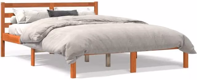 Berkfield Home Double Solid Wood Pine Bed Frame in Wax Brown, W: 135 cm, L: 190 cm