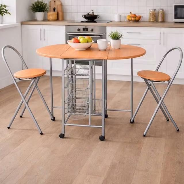 Spot on dealz Modern Oak Folding Dining Table and Chairs Set with Butterfly Drop Leaf and Oval Top