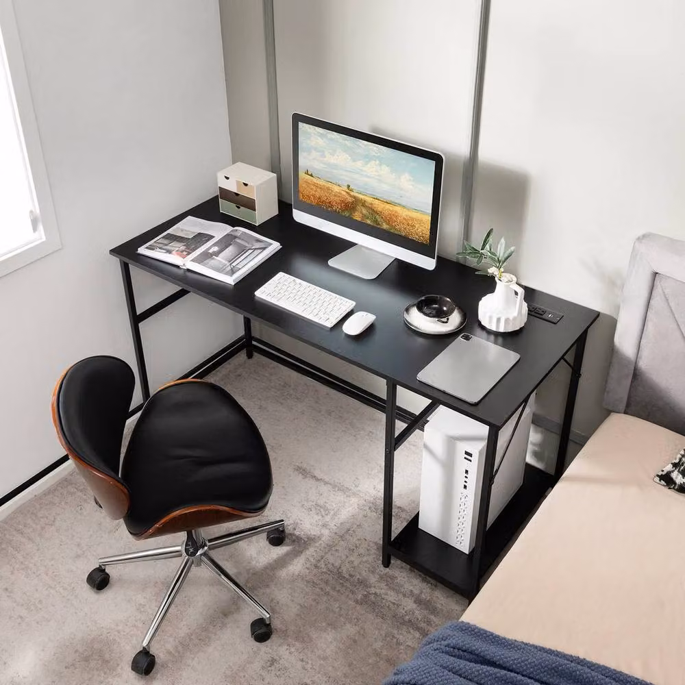 Havendro Modern Computer Workstation and Writing Study Desk with Storage Shelf in Black – 3