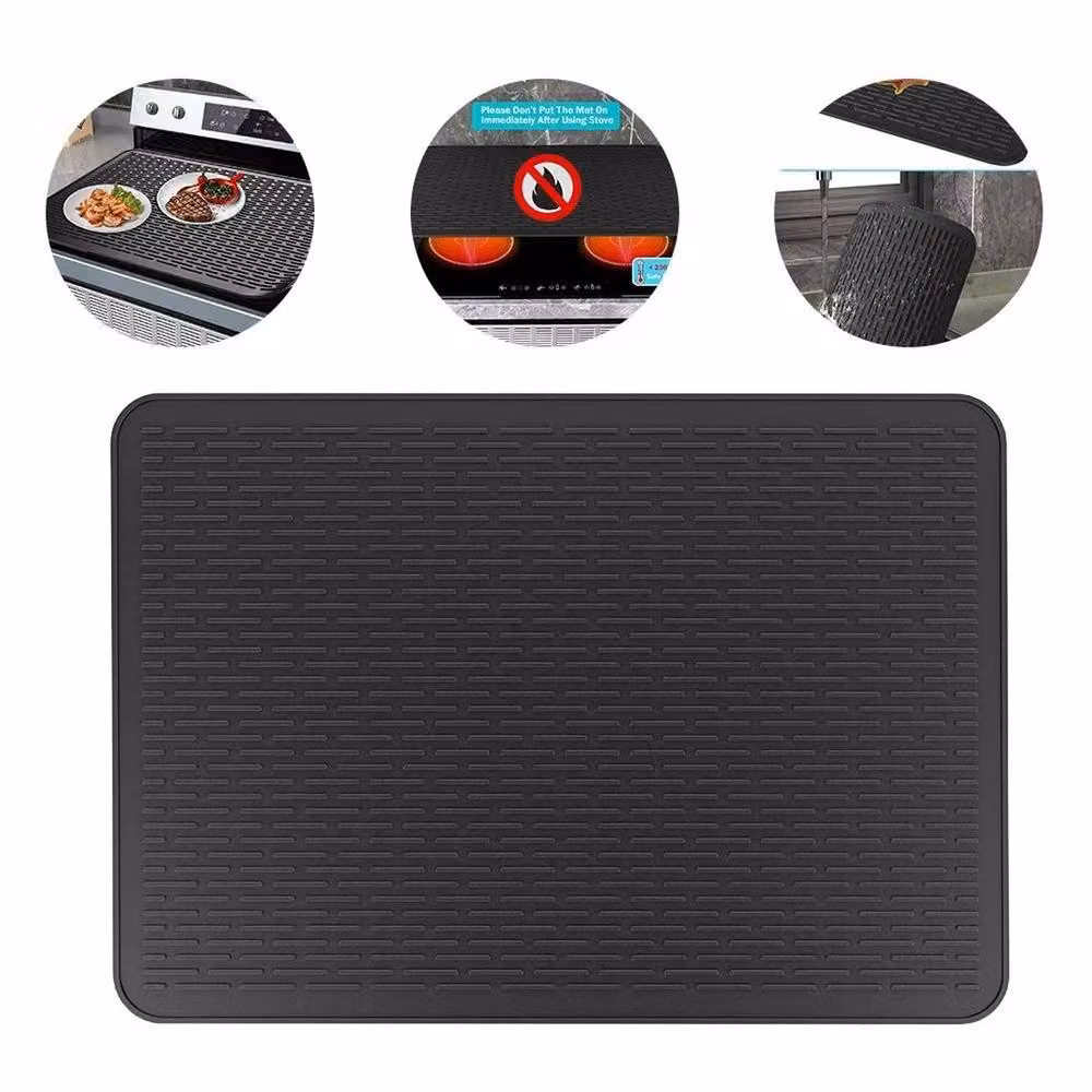 SPETLEK Black Silicone Stove Top Cover and Dish Drying Mat, W: 71 cm, D: 50.8 cm – 6