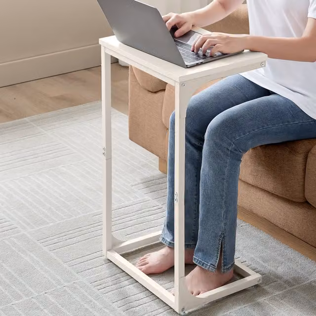 VASAGLE Height Adjustable C-Shaped Side Table in White