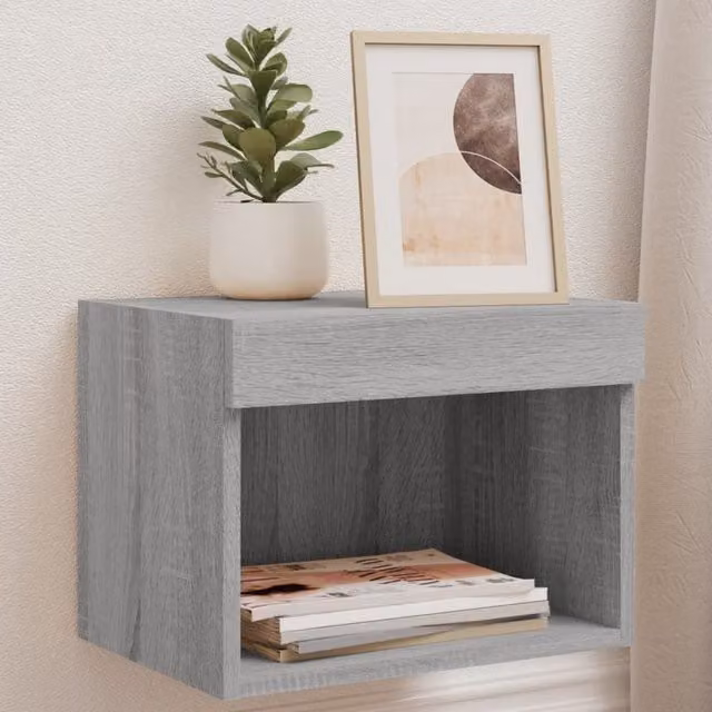 Berkfield Home Wall-mounted Bedside Cabinet with Integrated LED Lights in Grey Sonoma