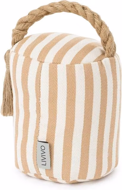 LIVIVO Weighted Door Stopper with Boho Chic Striped Design and Hemp Handle in Brown and Beige, 1.5kg