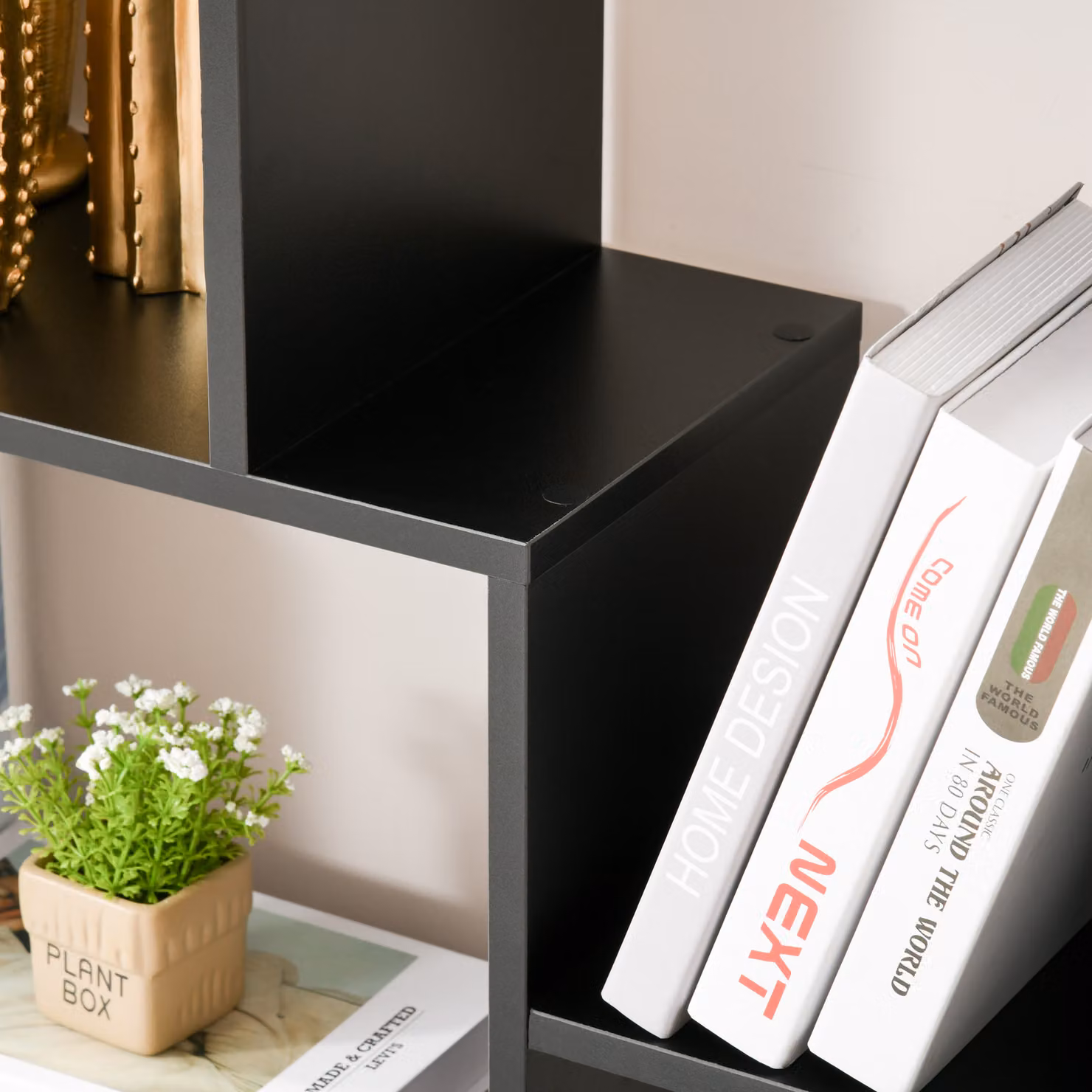 HOMCOM 8-Tier Freestanding Black Melamine Bookshelf and Modern Cube Display Unit – 8