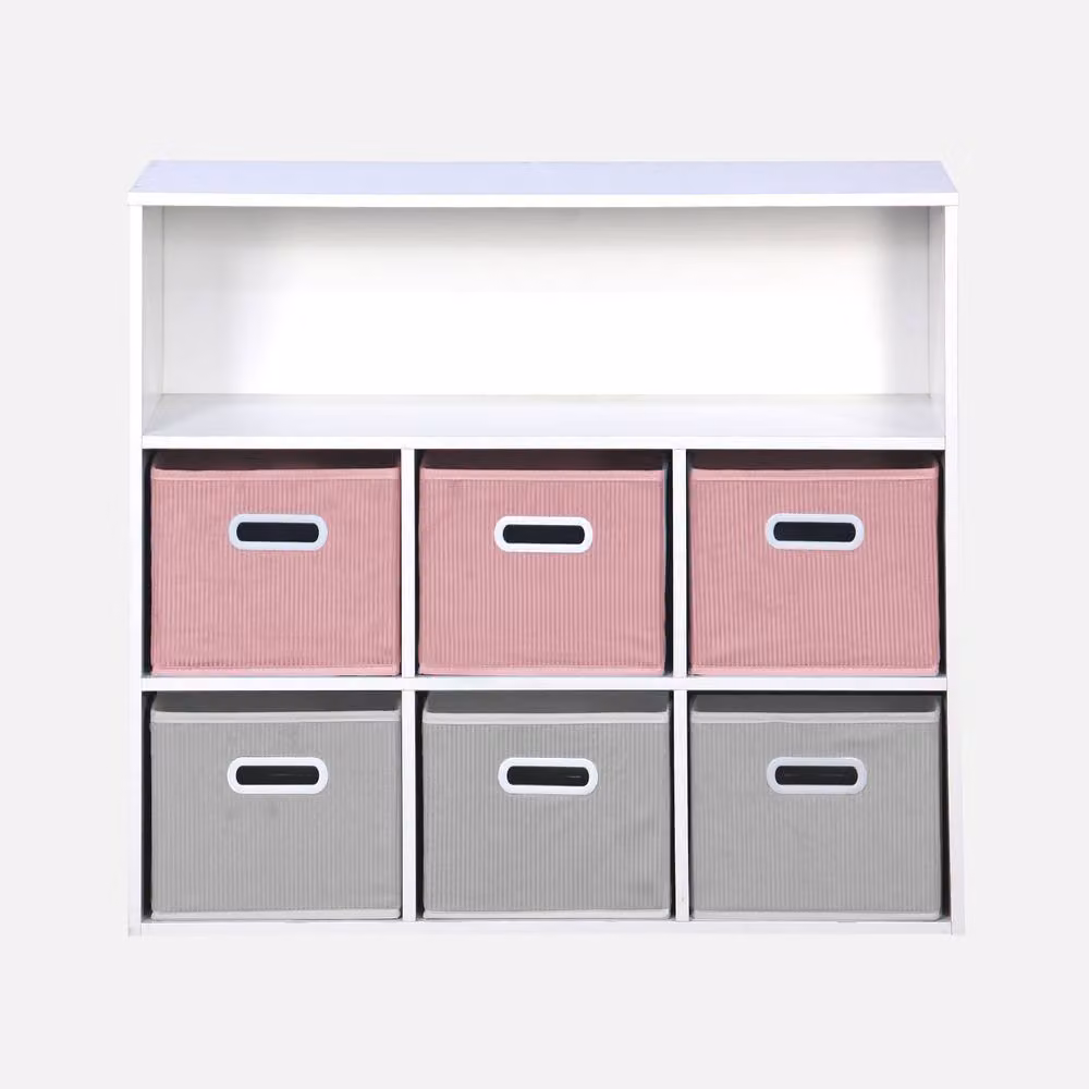 sweeek Storage Unit with 6 Velvet Baskets in Pink and Grey, W/D/H: 70.0 x 29.5 x 29.5 cm – 2