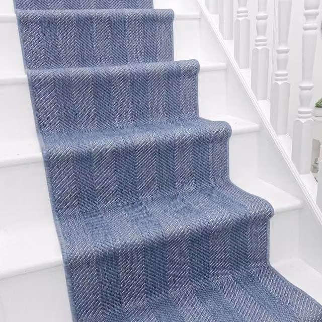 runrug Stripes Reversible and Durable Stair Runner Carpet in Blue, W: 60 cm, L: 630 cm – 1